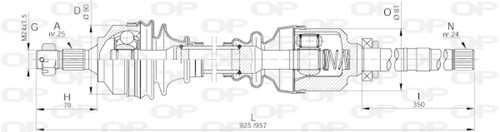 Semiasse open parts 925mm - semiasse,