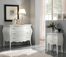 SET COMO' BOMBATO + 2 COMODINI IN LEGNO BIANCO, MANIGLIE CROMATE