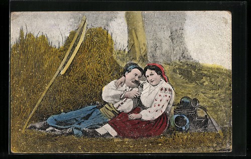 Cartolina coppia contadini - cartolina,