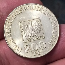 Moneta Argento 200 Zloty 1974  PRL Polonia Repubblica Popolare Silver Coin