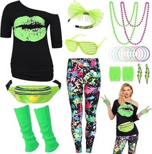 Costume Anni '80 Donna Accessori verde fluo Neon LEGGINS MARSUPIO 80 halloween M