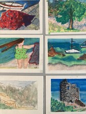 Lotto Di 6 Pittura Guazzo E