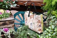 Borsa Cucita a Mano in Alcantara e Stoffa con Manici in Pelle - Fantasia Gatti