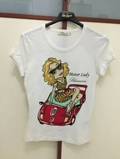 Bellissima Maglietta gioiello bianca e fantasia a stampa e decorata taglia 44