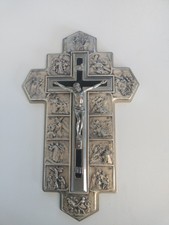 CROCIFISSO Da Muro Con VIA CRUCIS In Acciaio Metallo Argentato ROMA Anno Santo 