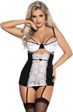 Elegante Set Sexy Bianco Nero Top Reggicalze Talle Alto E Tanga Incluso