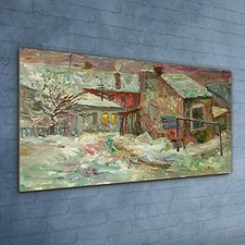 Dipinto Olio Villaggio Inverno