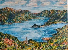 Lago di Como, dipinto unico, olio su tela, 80 x 60, senza cornice, 