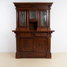 CREDENZA VETRINA IN LEGNO MASSELLO VINTAGE, CON VETRI MOLATI