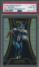 2018 PANINI SELECT #314 A.J. BROWN PSA 10 GEM MINT 2019 XRC PRIZM RDM POP 21