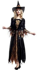 Costume Strega Carnevale Ragnatele Megera Maga Medievale Nero Adulti L.4296
