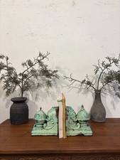 Fermalibri Artigianali in Legno | Decorazione Scaffale Rustico in Legno Massello | Decorazione Portalibri