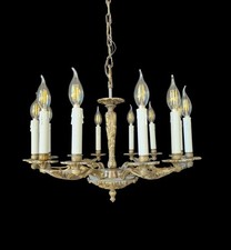 Lampadario vintage antico ottone illuminazione plafoniera 6 bracci 12 luci Ø 22" 