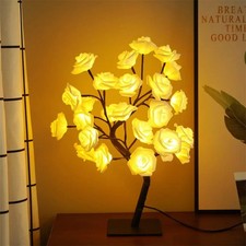 Lampada da tavolo 24LED Albero di fiori di rosa Luci notturne USB Decorazione