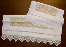 Asciugamani bagno in lino con ricamo e merletto in cotone fatto a mano