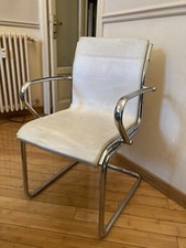 SEDIE PER UFFICIO ORIGINALI ANNI '60 DI SEIPO IN ACCIAIO LUCIDO E PELLE BIANCA