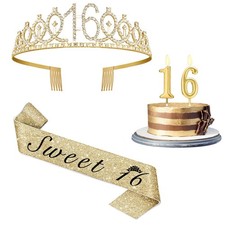 Dolce 16 Decorazioni per Feste per Bambine con Dolce 16 Fusciacche Oro, Strass 16°...