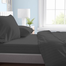COMPLETO LENZUOLO in morbida microfibra TINTA unita Rasatello Rigato Grigio Scur