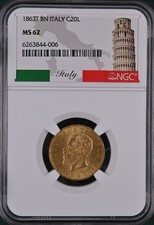 ITALIA, ORO 20 LIRE 1863 T BN - NGC MS 62, RARO12