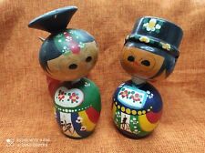 KOKESHI coppia bambole giapponesi d'epoca in legno arte asiatica kimono souvenir