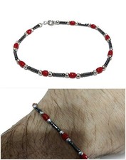 Coral Bracelet Men in Natural Stones of 925 Sterling Silver and Coral Gemstone