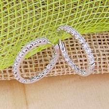 Orecchini Cerchio in Argento 925 da Donna con Zirconi Bianchi Eleganti Creole