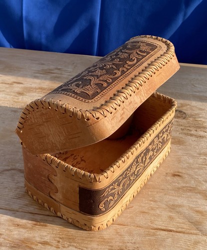Wooden birchbark box handmade