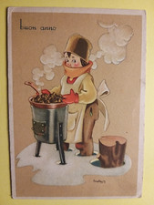 Illustratore Bonfanti - Buon Anno - Bimbo che cuoce le caldarroste.