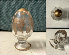 ANTICO UOVO VETRO DECORO INCISO ORO ZECCHINO COLLECTIBLE SCULPTURE 9 cm/h '900