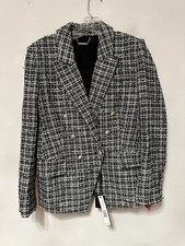 Blazer Elie Tahari doppiopetto tweed giacca quadri nero bianco donna S nuovo