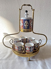 Set di Alzatina Con 6 Tazze E Una Zuccheriera In Ceramica E Ottone vintage