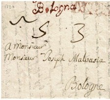 Bolli della Romagna-Prefilatelica-Lettera Bologna corsivo rosso da Napoli 1799