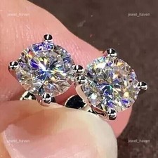 Orecchini in oro bianco 14 carati con diamanti taglio brillante e perno...