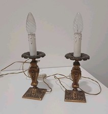 Coppia Lampade Vintage Metà Secolo Abatjour Candelabri In Ottone e Plastica 