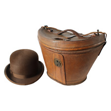 Antico cappello Bowler marrone (taglia 58) con scatola cappello in pelle - Wegener