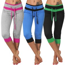 Pantalone Capri 3/4 basso leggero jogging sport fascia colorata fitness tasche yoga