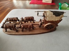 Carretto con buoi legno intagliato  a mano artigianale 35x9 Cm