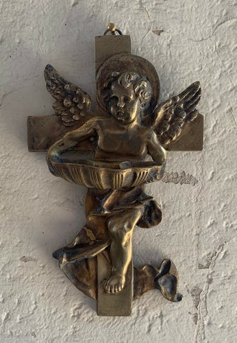 Antica acquasantiera bronzo - acquasantiera,