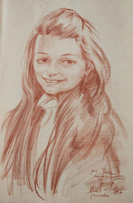 SCUOLA FRANCESE DISEGNO Sanguigna SU CARTA Ritratto FIGURA Femminile con dedica