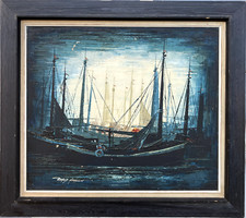 Quadro a Olio Navi Nel Porto