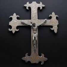 ANTICO CROCIFISSO CROCE IN BRONZO 1600 STRUMENTI DELLA PASSIONE XVII sec