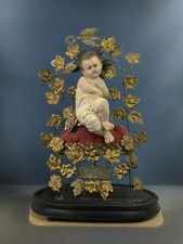 Bambinello Gesu' Bambino stile napoletano scultura occhi di vetro 20 x 30x 47 cm