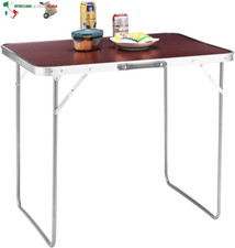 Tavolino da Campeggio Picnic Effetto Legno, Struttura in Alluminio, Sistema Pieg