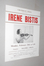 IRENE BISTIS. VIOLINIST. ORIGINAL 1936 WINDOW POSTER FOR GROTRIAN HALL CONCERT