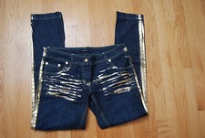 Jeans DENNY ROSE blu scuro nuovi con accenti dipinti oro con gambe con cerniera piccoli
