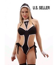 SEXY SUORA 4 PEZZI TRIKINI REGOLABILE COSTUME ADULTO BALLERINA ESOTICA HALLOWEEN S/M