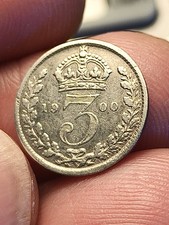 Argento Moneta 3 Pence 1900 Great Britain Regina Vittoria 