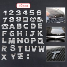 40x Adesivi 3D Metallo Cromato Lettera Numeri Auto Emblema Badge Decalcomanie Accessori