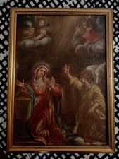 Antico Dipinto Olio Su Tela Annunciazione  XVII Secolo Centro Italia #D2#
