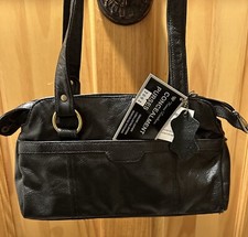 Borsetta Roma in pelle con chiusura a scomparsa nera doppio manico med taglia multitasche nuova con etichetta